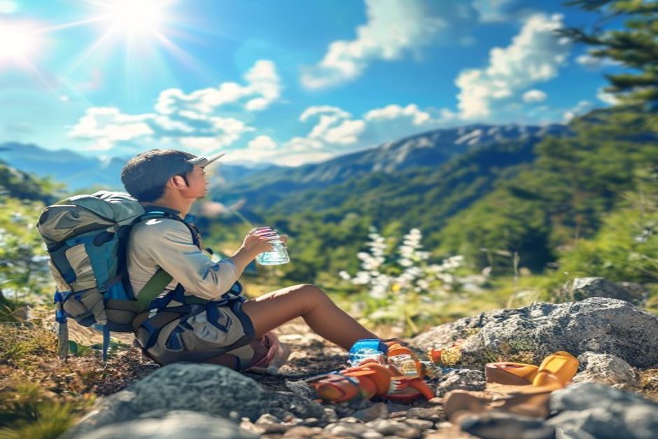 夏山の行動食と水分補給のイメージ
